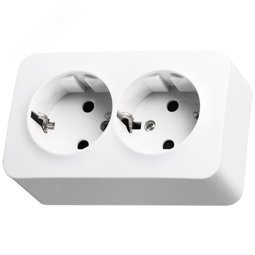 Изображение товара Розетка двухместная Schuko со шторками накладного монтажа цвет белый 16A 250В 2P+T (шт)