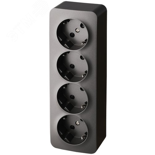 Изображение товара Розетка четырех местная Schuko со шторками накладного монтажа цвет антрацит 16A 250В 2P+T (шт)