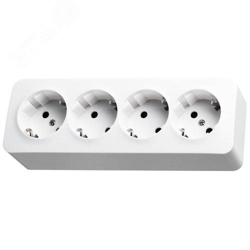 Изображение товара Розетка четырехместная Schuko со шторками накладного монтажа цвет белый 16A 250В 2P+T (шт)
