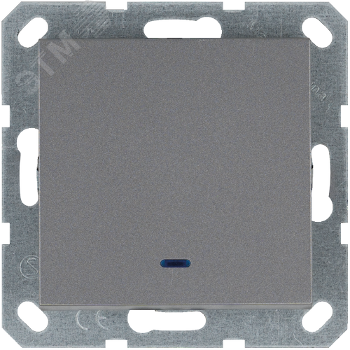 Изображение товара Выключатель одноклавишный проходной со светодиодом 10A 250V~ с накладкой, цвет Алюминий (шт)