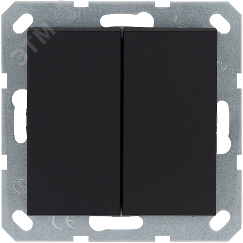 Изображение товара Выключатель двухклавишный проходной 10A 250V~ с накладкой, цвет черный матовый (soft touch) (шт)