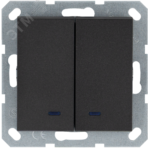 Изображение товара Выключатель двухклавишный со светодиодами 10A 250V~ с накладкой, цвет Антрацит (шт)