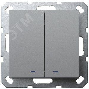 Изображение товара Выключатель двухклавишный со светодиодами 10A 250V~ с накладкой, цвет Алюминий (шт)