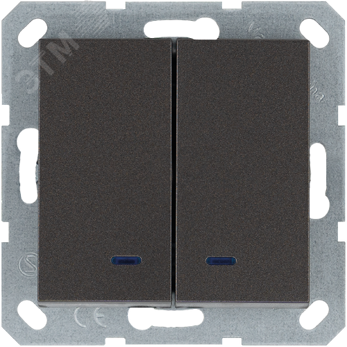 Изображение товара Выключатель двухклавишный со светодиодами 10A 250V~ с накладкой, цвет Мокко (шт)