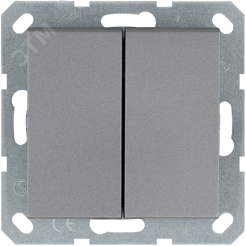 Изображение товара Выключатель двухклавишный 10A 250V~ с накладкой, цвет Алюминий (шт)