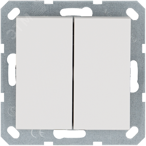 Изображение товара Выключатель двухклавишный 10A 250V~ с накладкой, цвет белый глянцевый (шт)