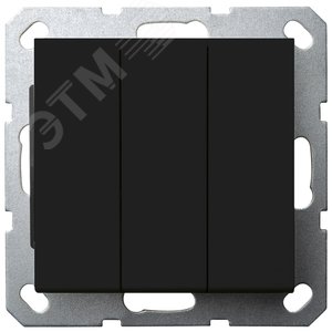 Изображение товара Выключатель трехклавишный 10A 250V~с накладкой, цвет черный матовый (soft touch) (шт)