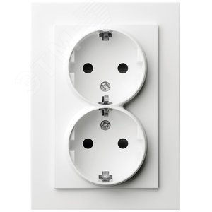 Изображение товара Розетка Schuko двойная с защитными шторками 16A 250V~ 2P+T, цвет белый глянцевый (шт)