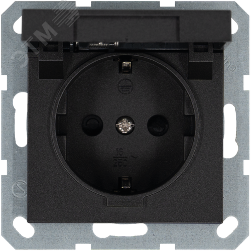 Изображение товара Розетка Schuko с крышкой и защитными шторками 16A 250V~ 2P+T, цвет Антрацит (шт)