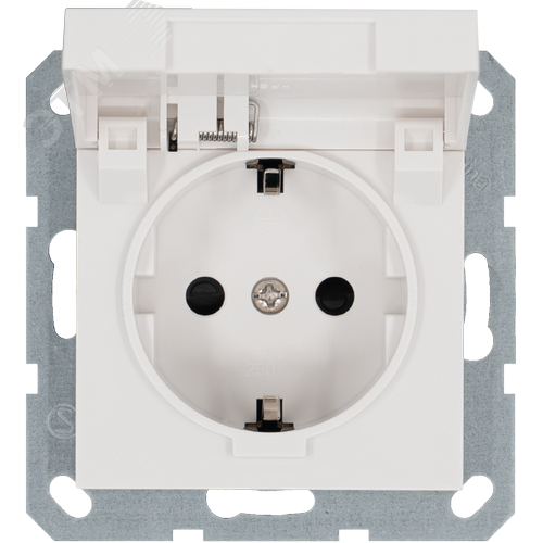 Изображение товара Розетка Schuko с крышкой и защитными шторками 16A 250V~ 2P+T, цвет белый глянцевый (шт)