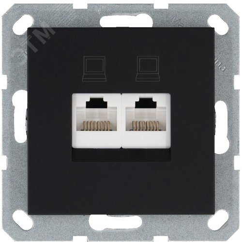 Изображение товара Интернет-розетка RJ45 двойная с накладкой, цвет черный матовый (soft touch) (шт)