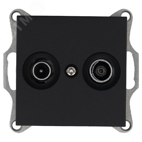 Изображение товара Розетка TV+FM9.5 мм проходная с накладкой, цвет черный матовый (soft touch) (шт)