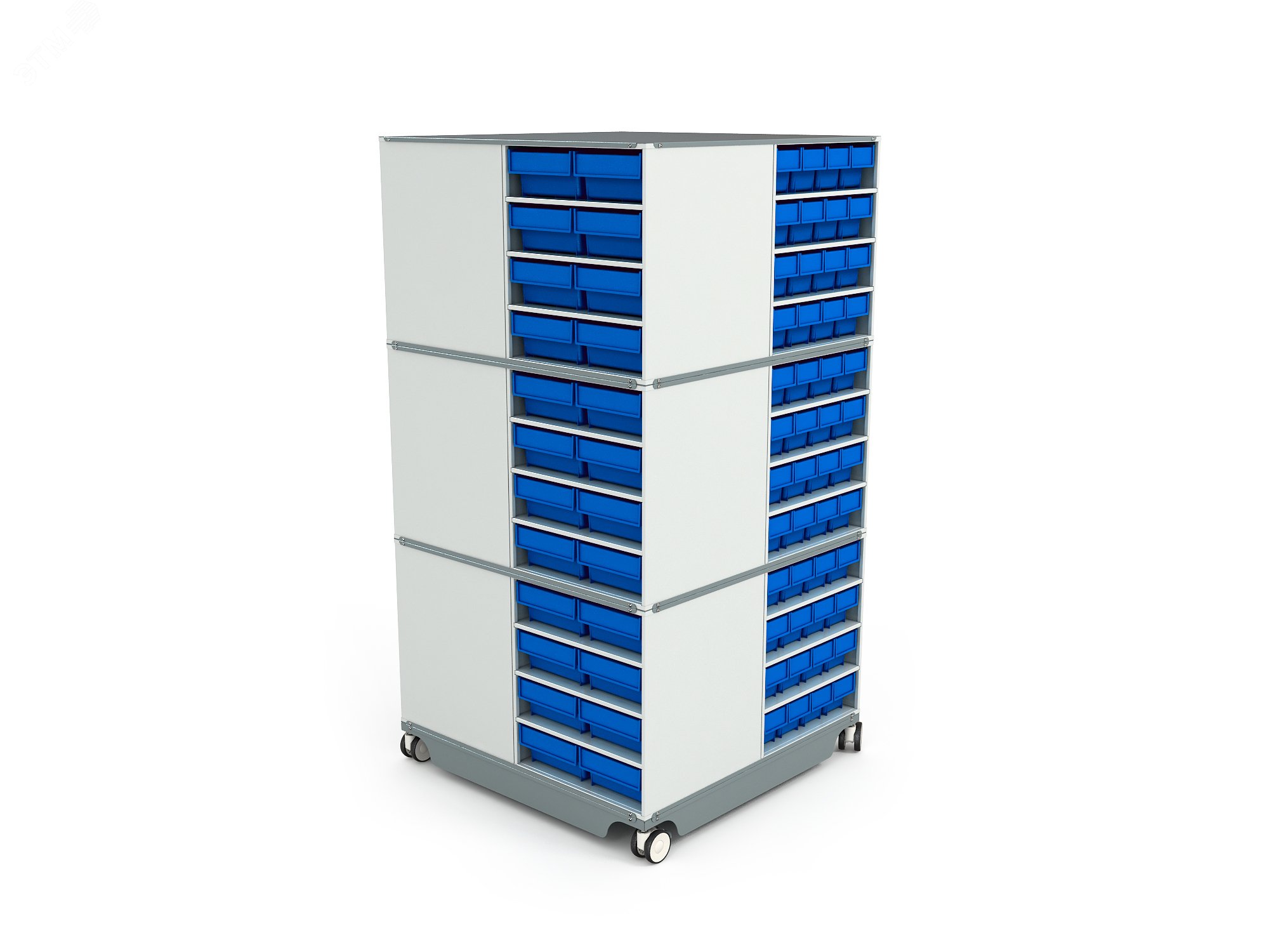 Изображение товара Поворотная кассетница ДиКом КП-03 с синими ящиками для хранения метизов