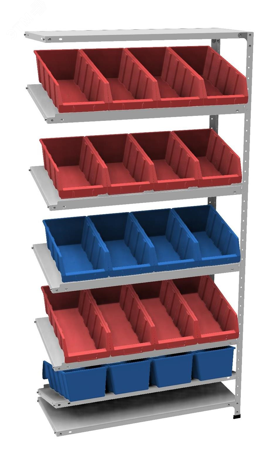 Изображение товара Стеллаж наклонный доп с 5 ярусами - набор СТ-012 для хранения пластиковых ящиков