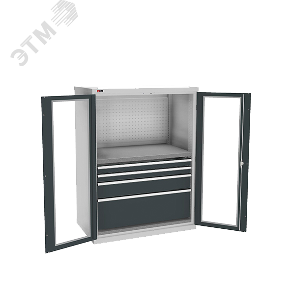 Изображение товара Шкаф инструментальный с дверьми, окнами, полкой и 4 ящиками