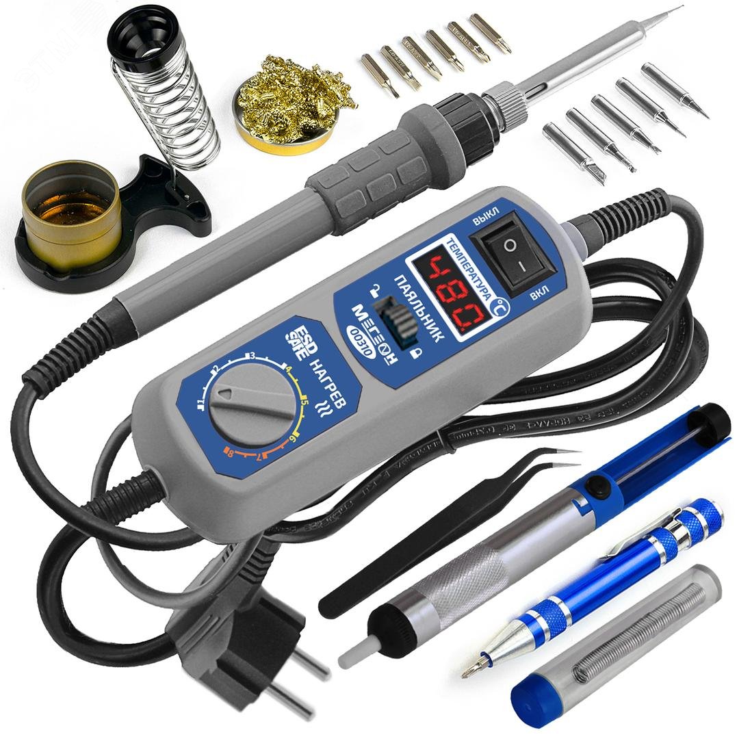 Изображение товара Набор для пайки МЕГЕОН 00310 с цифровым управлением и 6 наконечниками