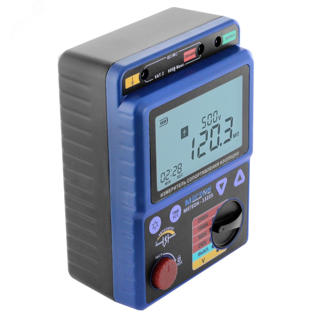 Изображение товара Измеритель сопротивления изоляции МЕГЕОН 13225 с подсветкой