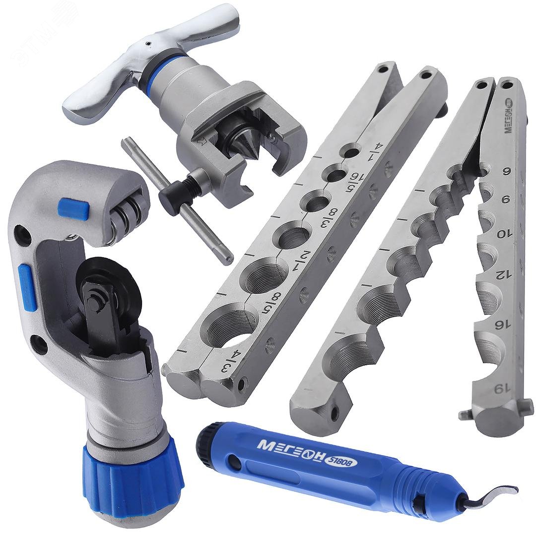 Изображение товара Набор вальцовочный МЕГЕОН 51808 для труб из алюминия, меди, стали, кейс