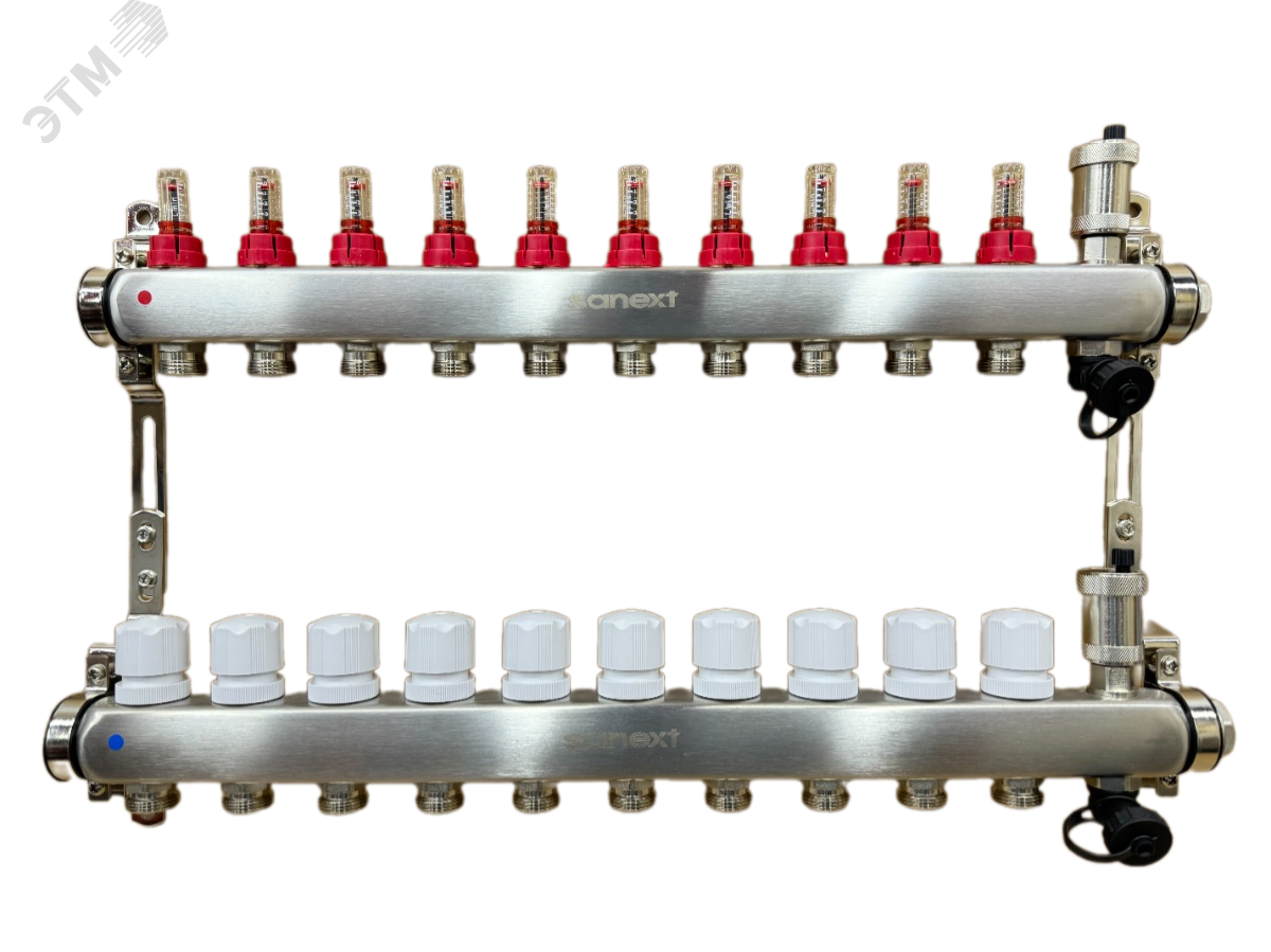 Изображение товара Коллектор для теплого пола SANEXT с автоматическими воздухоотводчиками 10 выходов