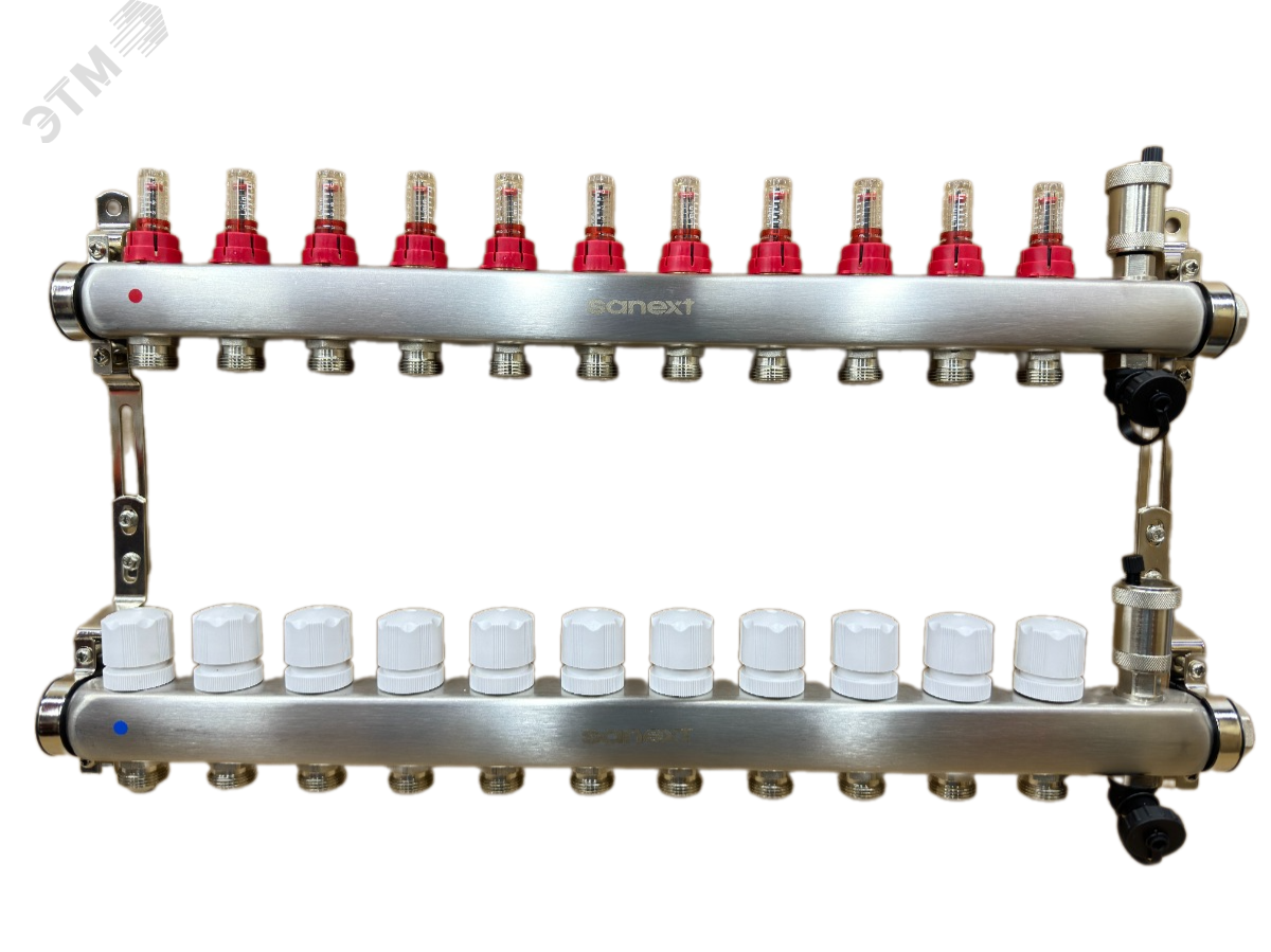 Изображение товара Коллектор теплого пола с расходомерами и автоматическими воздухоотводчиками 11 выходов