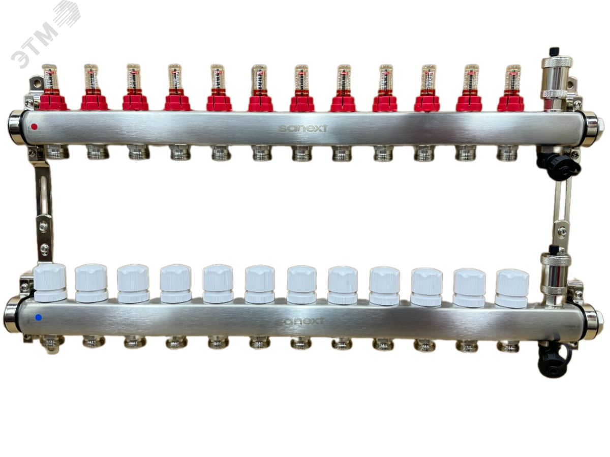 Изображение товара Коллектор SANEXT для теплого пола 12 выходов с автоматическими воздухоотводчиками