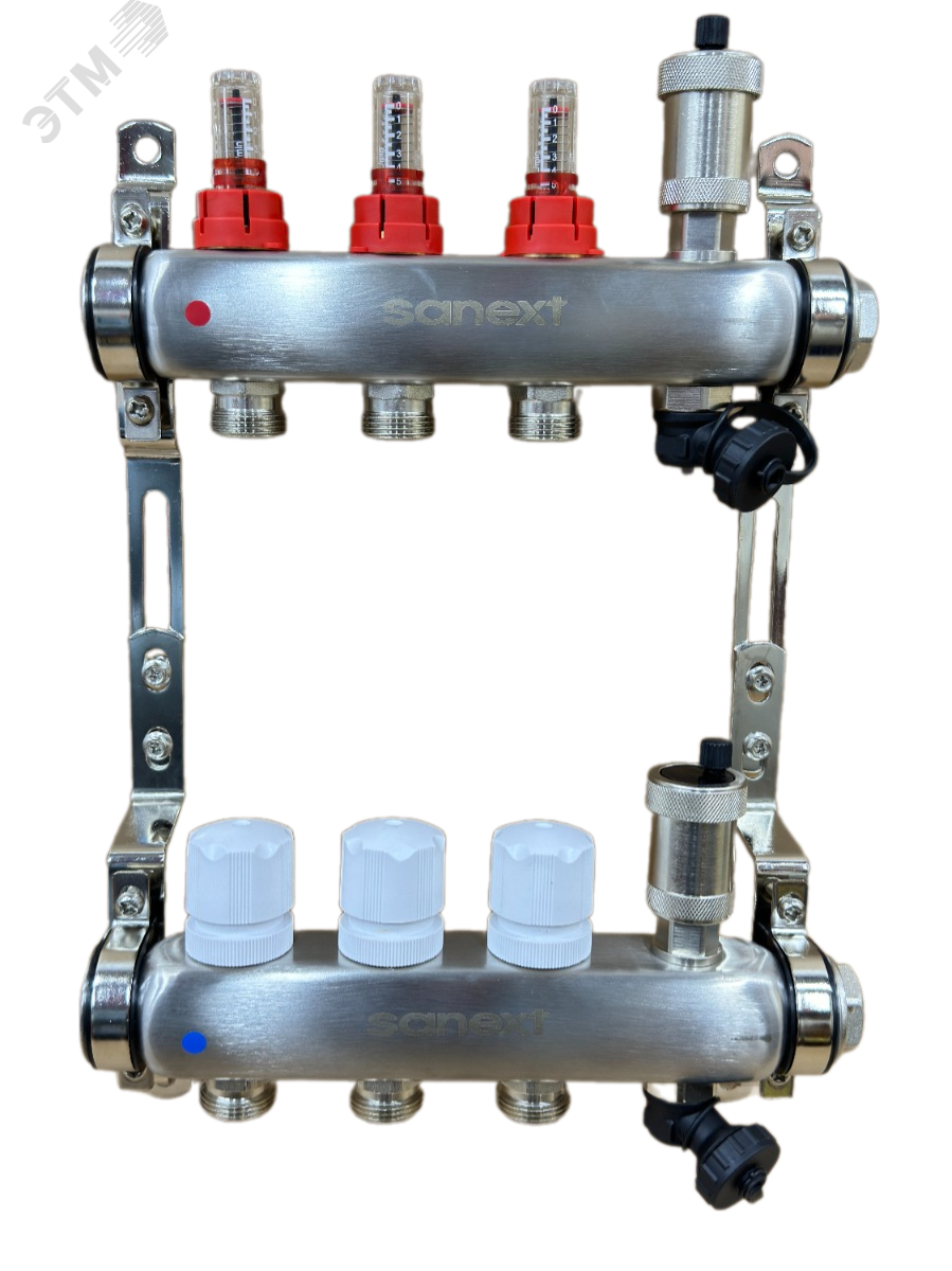 Изображение товара Коллектор теплого пола SANEXT с расходомерами и автоматическими воздухоотводчиками