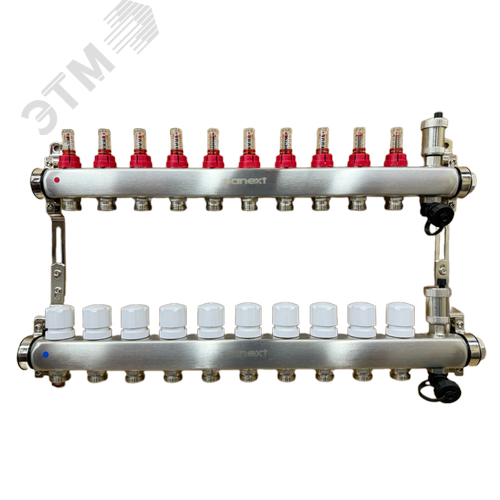 Изображение товара Коллектор тепл. пола с расход, авт. воздх. и дренаж ДУ 25 ВР 1'х 10 конт. НР 3/4' (шт)