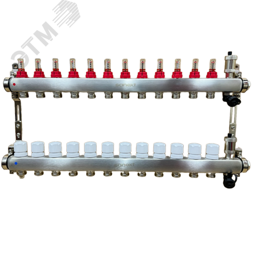 Изображение товара Коллектор тепл. пола с расход, авт. воздх. и дренаж ДУ 25 ВР 1'х 12 конт. НР 3/4' (шт)