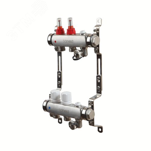 Изображение товара Коллектор тепл. пола с расход, авт. воздх. и дренаж ДУ 25 ВР 1'х 2 конт. НР 3/4' (шт)