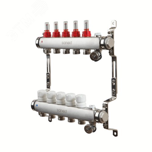 Изображение товара Коллектор тепл. пола с расход, авт. воздх. и дренаж ДУ 25 ВР 1'х 5 конт. НР 3/4' (шт)