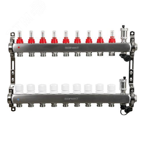 Изображение товара Коллектор тепл. пола с расход, авт. воздх. и дренаж ДУ 25 ВР 1'х 9 конт. НР 3/4' (шт)