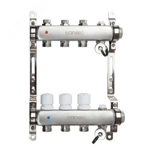 Изображение товара Коллектор с запорными вентелями авт. воздх. и дренаж .ДУ 25 ВР 1'х 3 конт. НР 3/4' (шт)