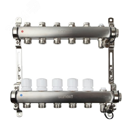 Изображение товара Коллектор с запорными вентелями авт. воздх. и дренаж .ДУ 25 ВР 1'х 5 конт. НР 3/4' (шт)