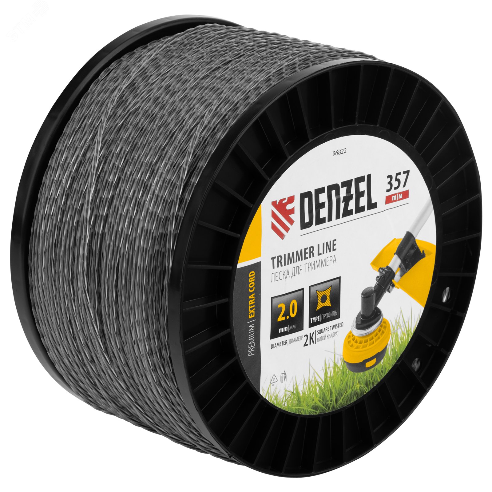Изображение товара Леска для триммера Denzel EXTRA CORD 96822 2мм х 357м витая квадратная