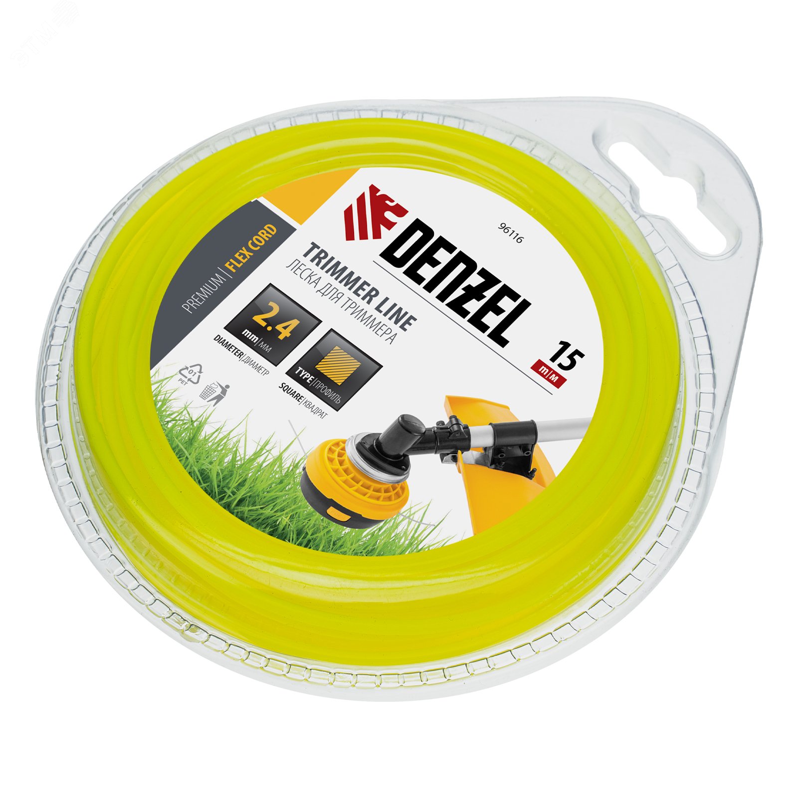 Изображение товара Леска для триммера квадрат 2,4 мм х 15 м, блистер FLEX CORD (шт)