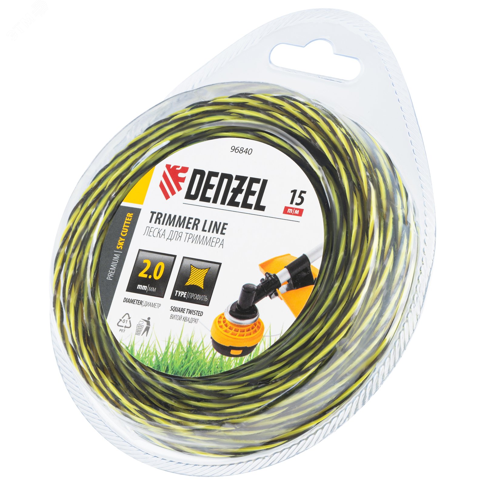 Изображение товара Двухкомпонентная витая квадратная леска для триммера 2мм х 15м Denzel SkyCutter
