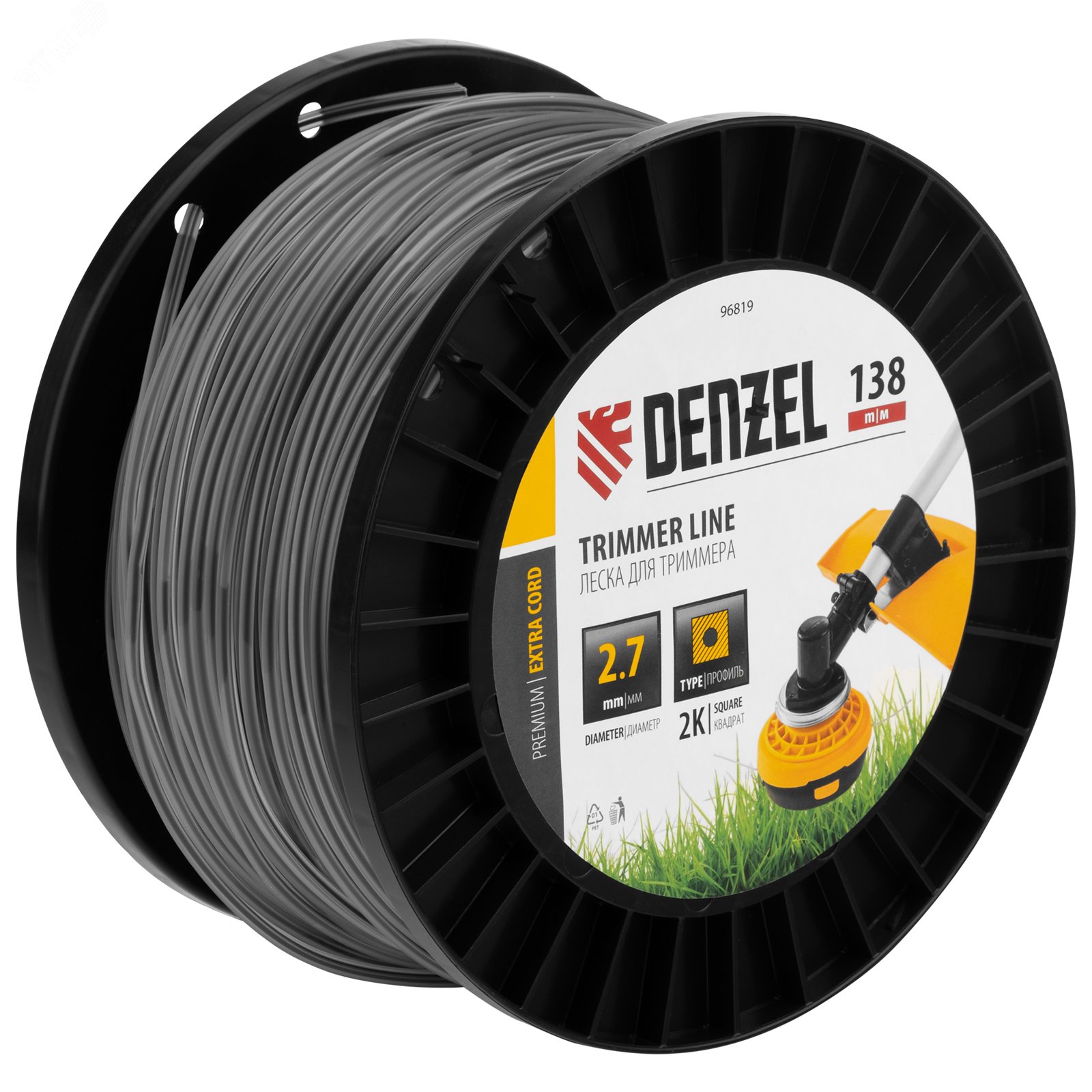 Изображение товара Леска для триммера Denzel EXTRA CORD 2,7 мм 138 м квадратная на DIN-катушке