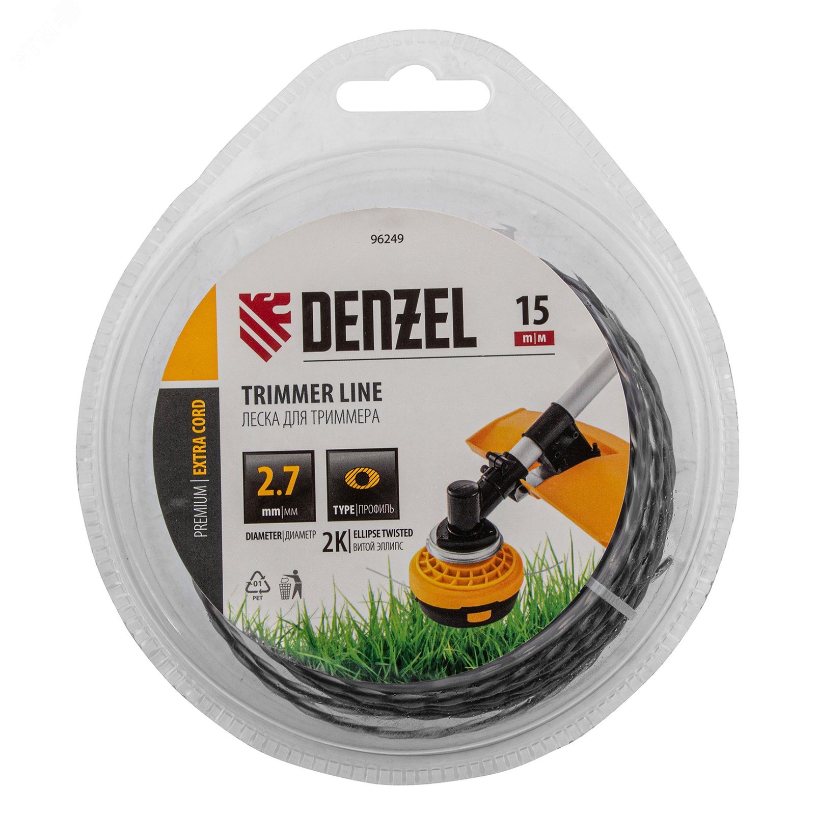 Изображение товара Двухкомпонентная леска для триммера Denzel EXTRA CORD 96249 2,7 мм 15 м эллипс