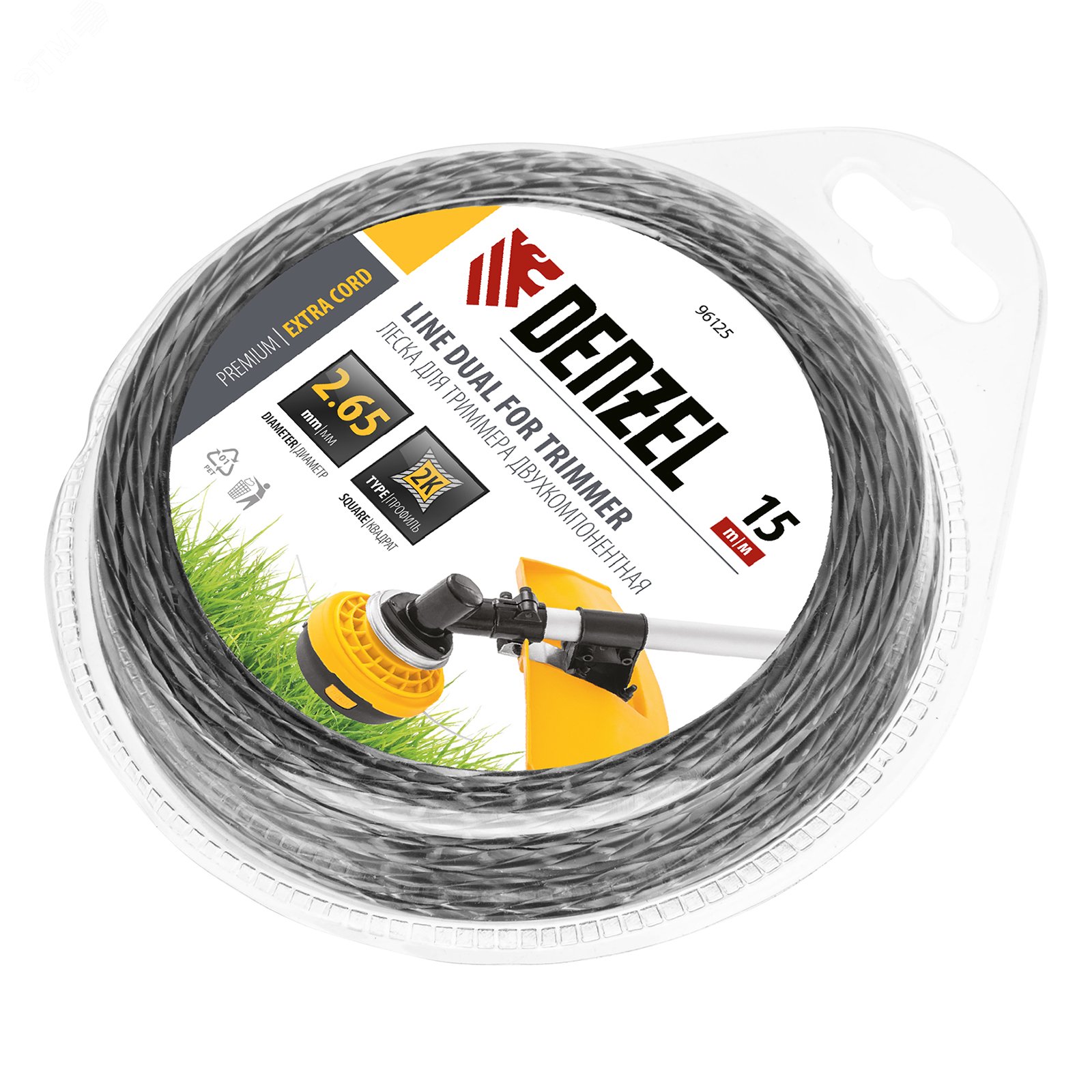 Изображение товара Леска для триммера двухкомпонентная квадрат 2,65мм 15 м EXTRA CORD (шт)