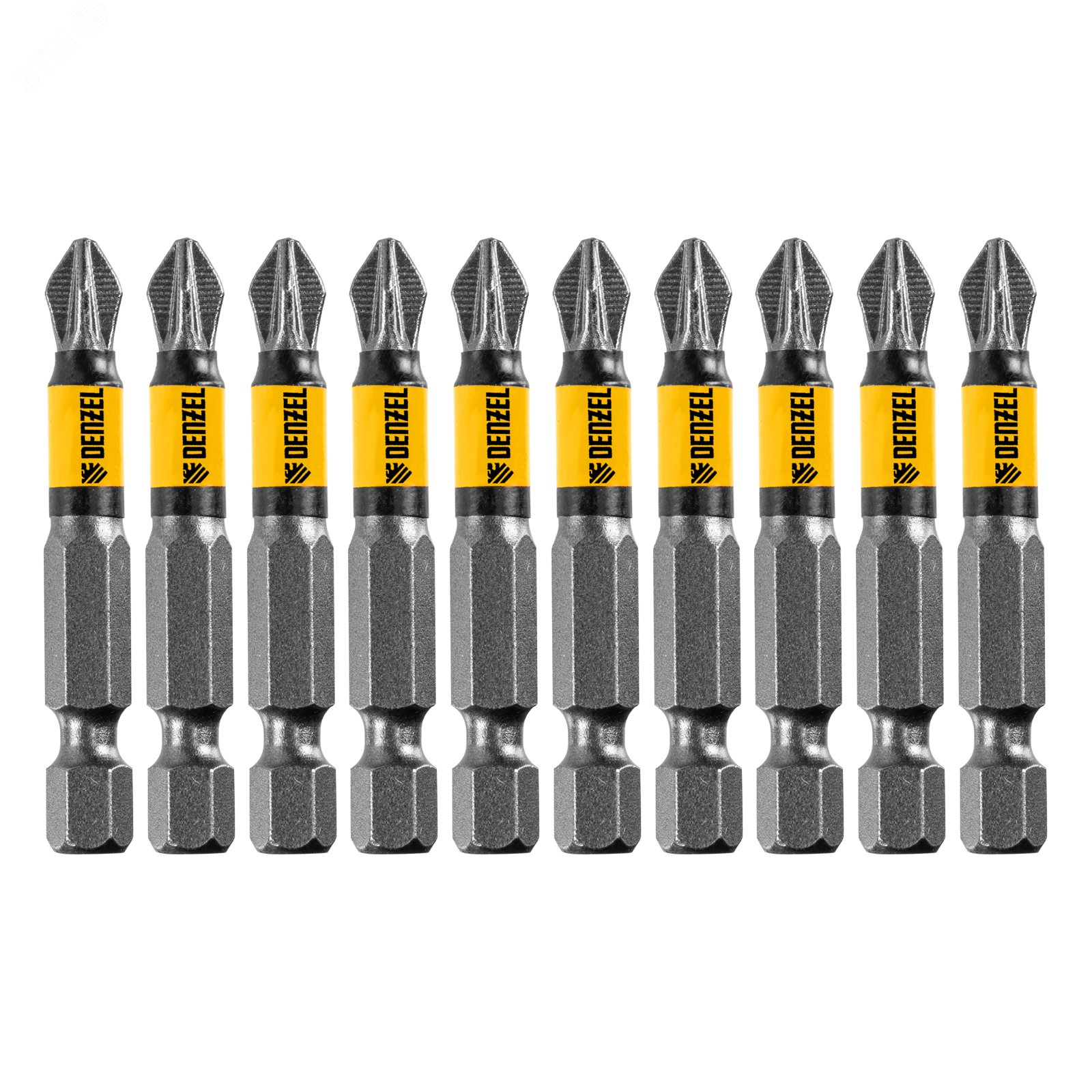 Изображение товара Набор бит PZ2 50 мм из стали S2 Denzel 11680 10 шт круглый профиль