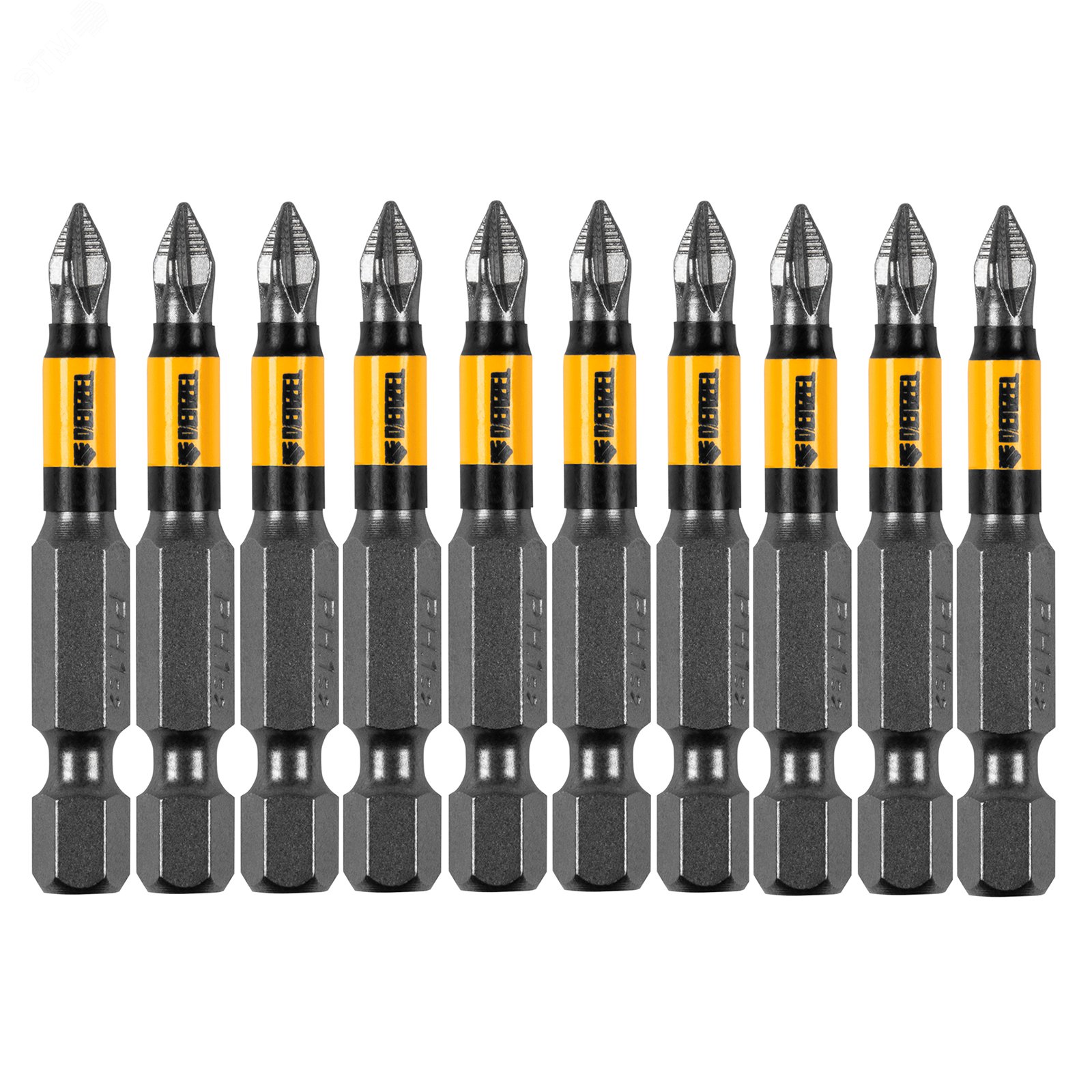 Изображение товара Набор бит PH1 50 мм из стали S2 Denzel 11648, 10 шт, подходит для шурупов и отверток