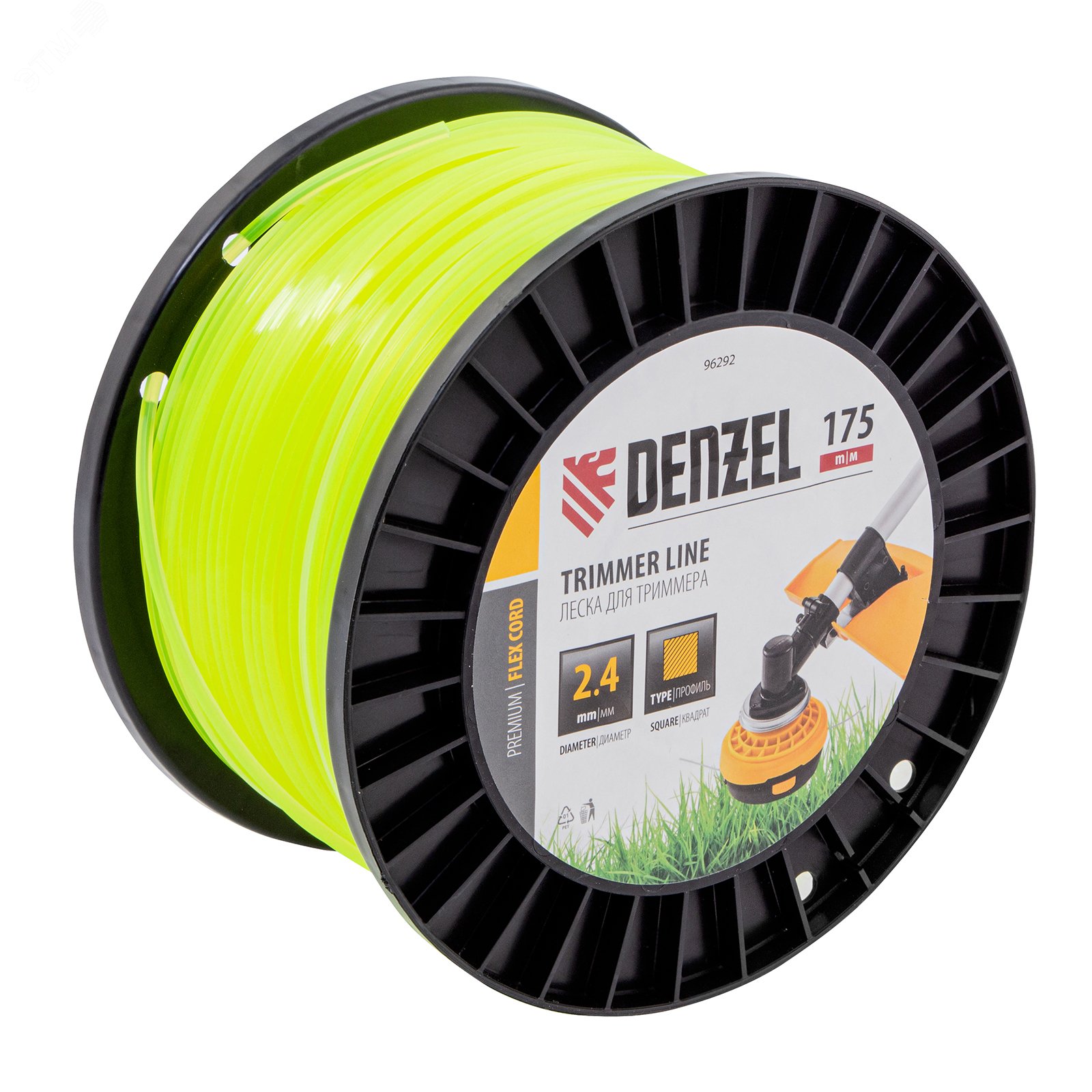 Изображение товара Леска для триммера квадрат, 2,4мм х 175м, на DIN катушке FLEX CORD (шт)