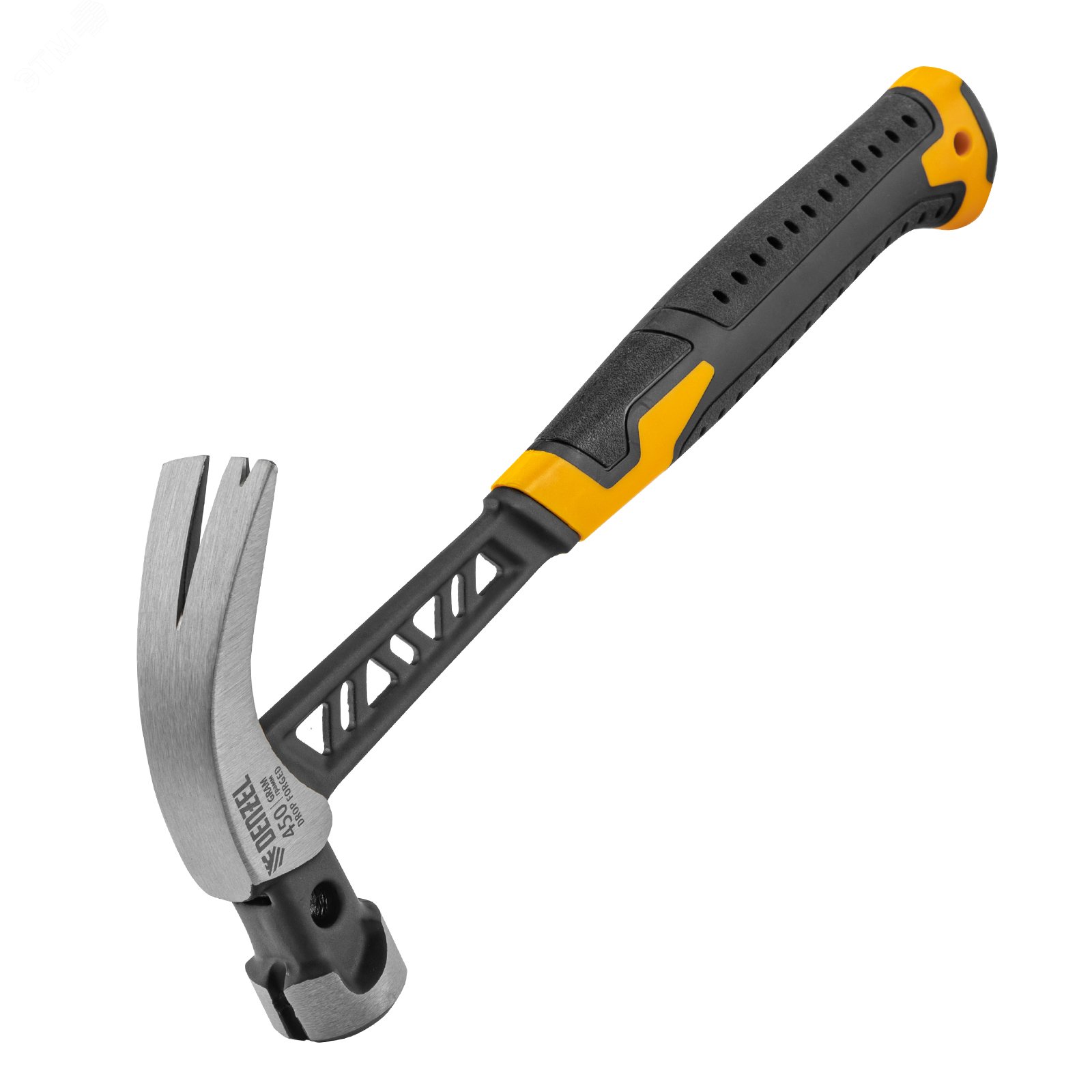 Изображение товара Молоток-гвоздодёр,450 г, цельнокованый,боек с магнитом, двухкомп. обрезин. рук-ка (шт)