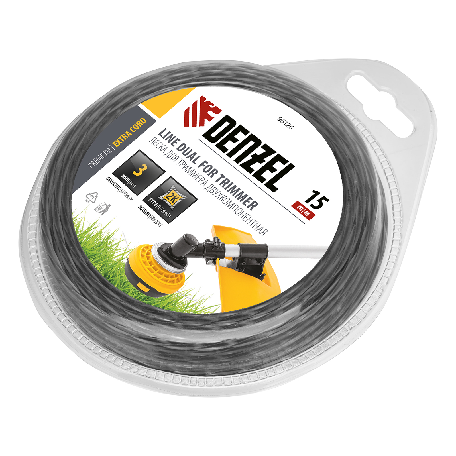 Леска для триммера двухкомпонентная квадрат 3,0мм  15 м EXTRA CORD