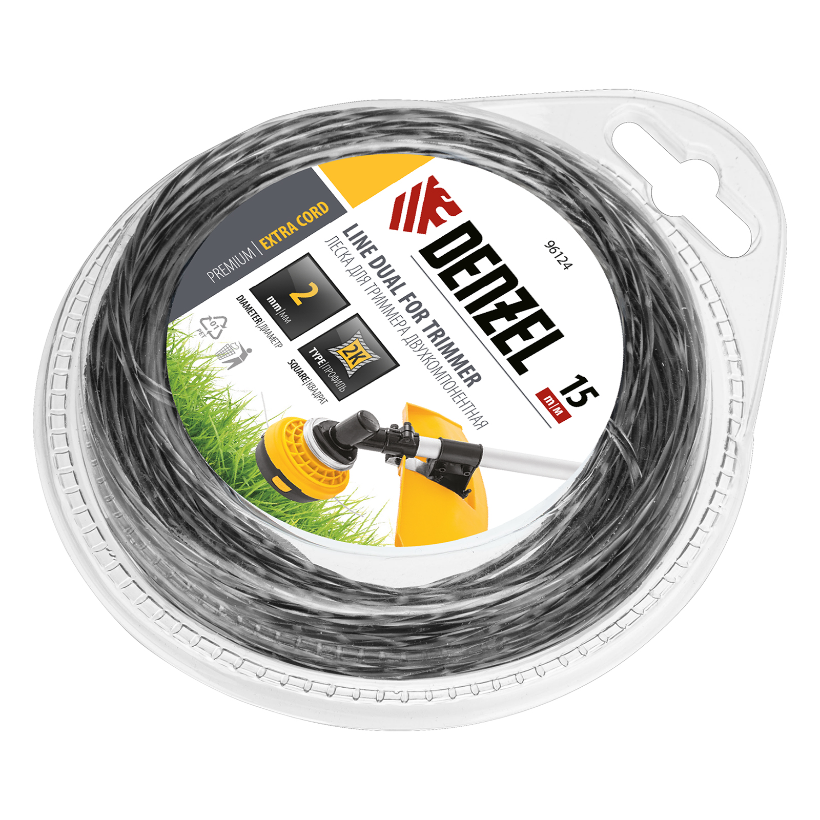 Леска для триммера двухкомпонентная квадрат 2,0мм 15 м EXTRA CORD