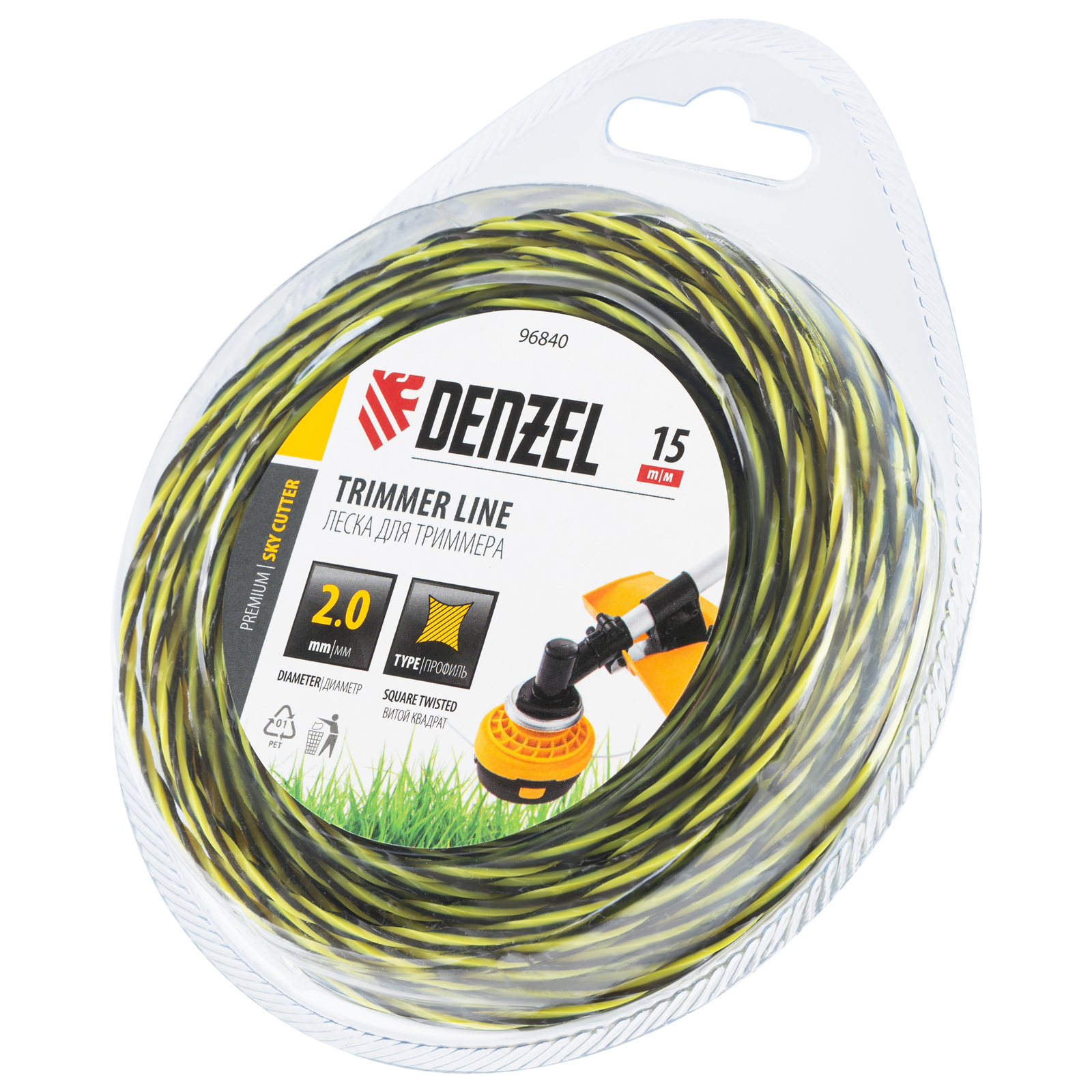 Леска для триммера двухкомпонентная витая квадратная, 2,0мм х 15м, блистер SkyCutter