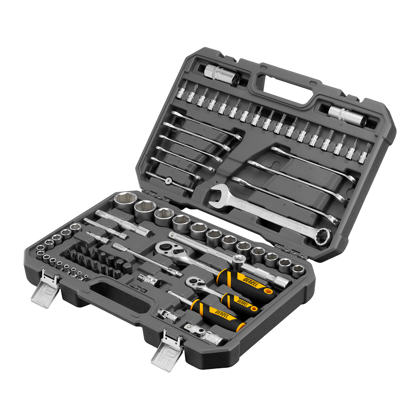 Набор инструментов, 1/2', 1/4', CrV, S2, пластиковый кейс, 82 предмета