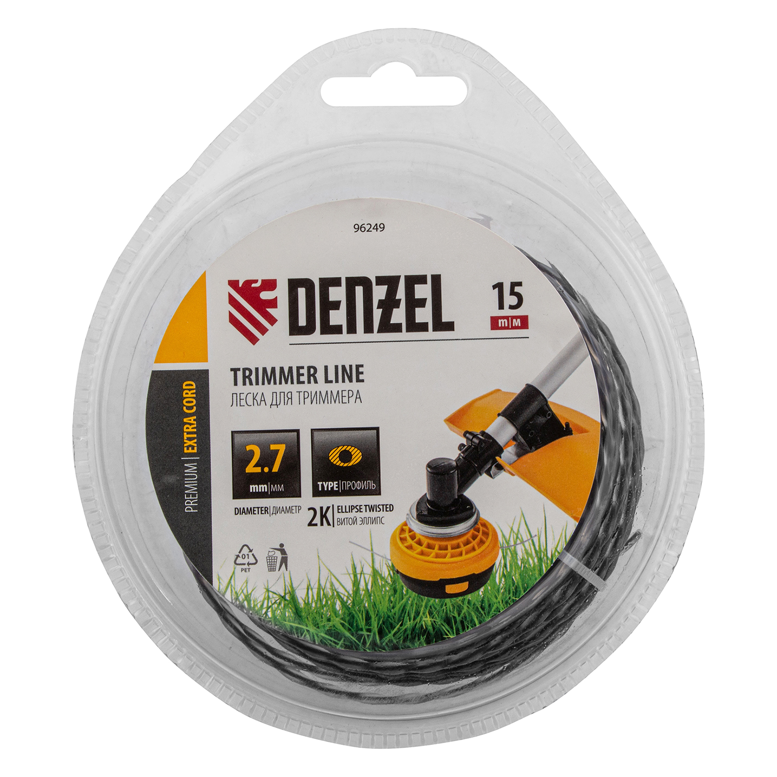 Леска для триммера двухкомпонентная эллипс, 2,7мм х 15м, блистер EXTRA CORD