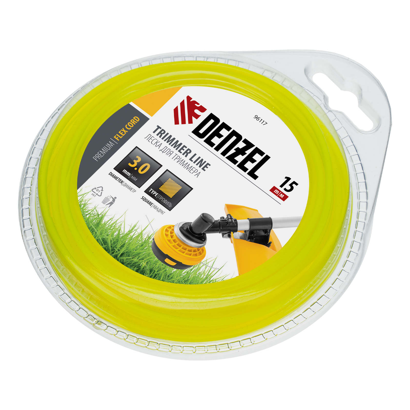 Леска для триммера квадрат 3 мм х 15 м,  блистер FLEX CORD