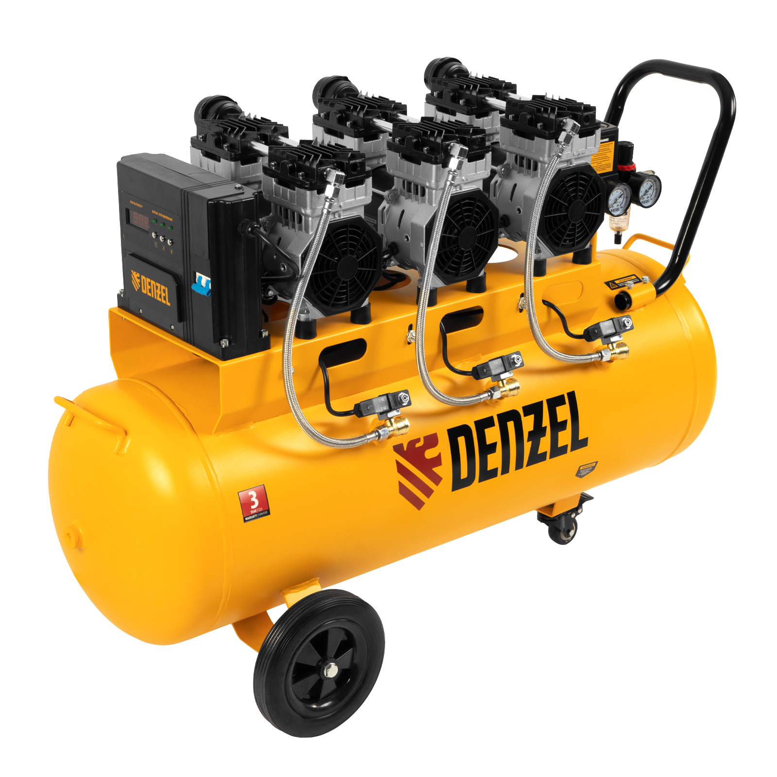 Компрессор безмаслянный малошумный DLS 2250/100, 2250 Вт, 3х750, 100 л, 410 л/мин блок упр